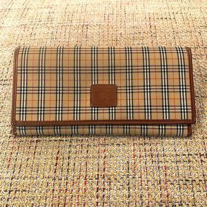 BURBERRY Nova Check Plaid Canvas Leather BiFolding Long Wallet